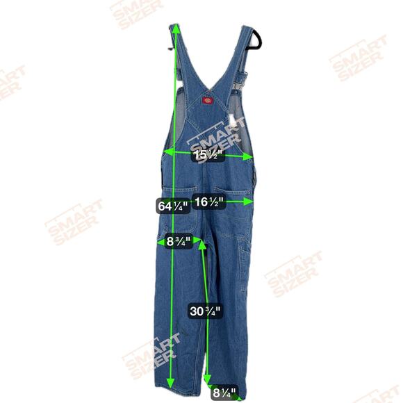 Y2k Dickies Bib Overalls Mens 34x30 Blue Denim Carpenter Workwear Utility Pocket - Picture 2 of 11